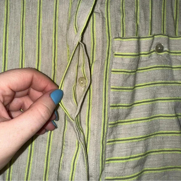 Women’s Mango  Brand Lime Green Grey Striped Hidden Buttons Tank Blouse Size 4 - Picture 5 of 11
